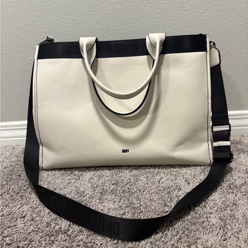 DKNY White and Black Tote Bag
